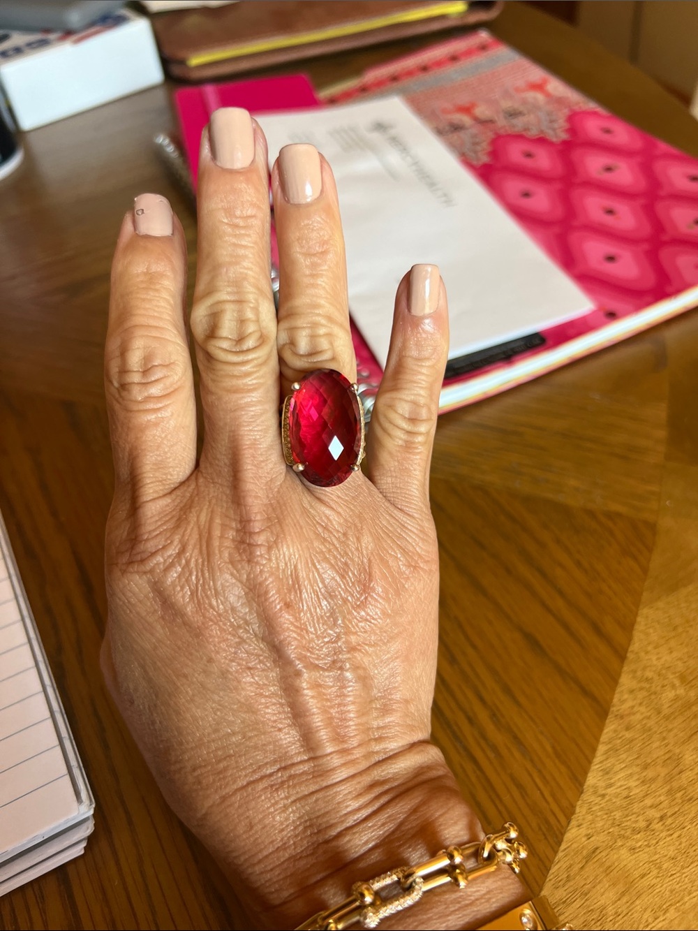 David Yurman Red Oval Faceted Statement Ring